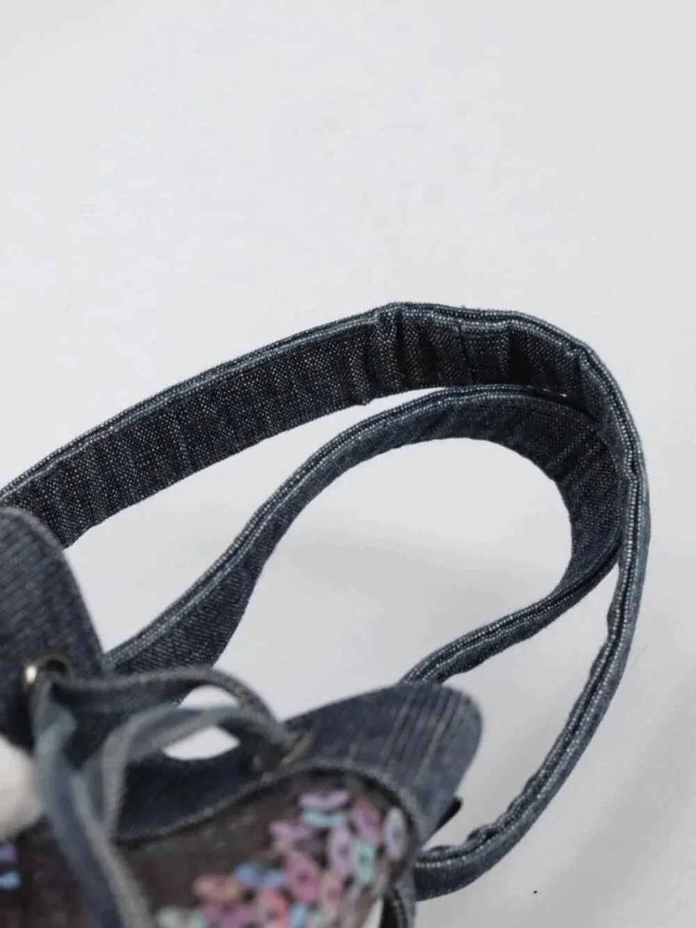 CHANEL Sequin Hand Bag Denim Blue CC Auth 139014SAV